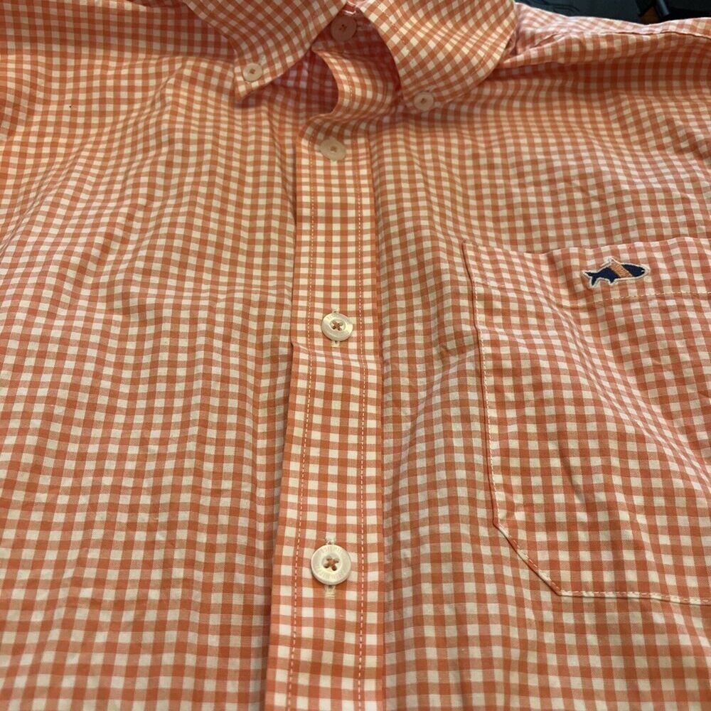 Fish Hippie Men's Orange Gingham Tailored Fit Button Up Shirt Small